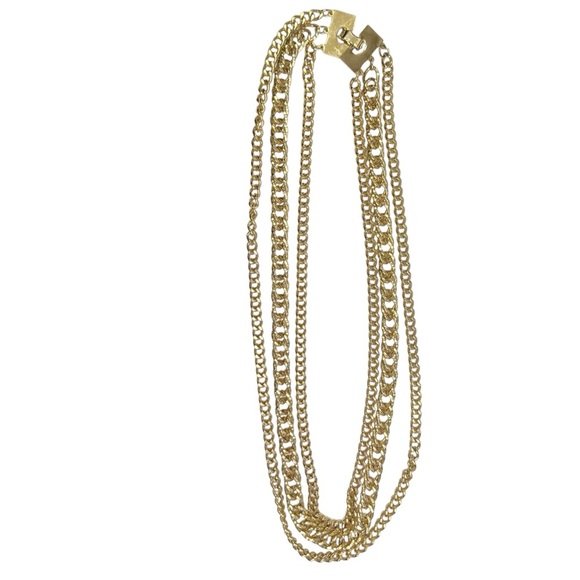 Chunky Gold Tone Curb Cuban Multi Chain Link Layered Necklace - Picture 5 of 7
